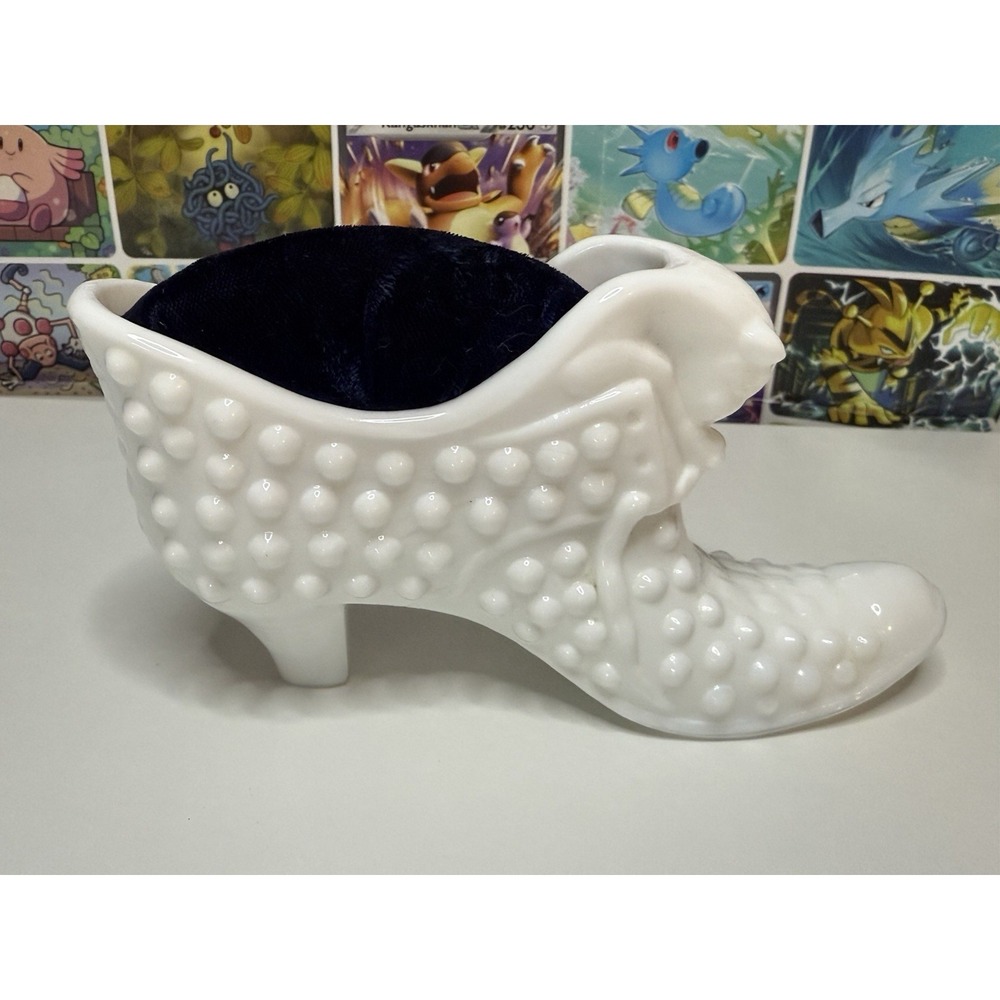 Fenton Hobnail Milk Glass Slipper Shoe‎ White Vintage Art Glass